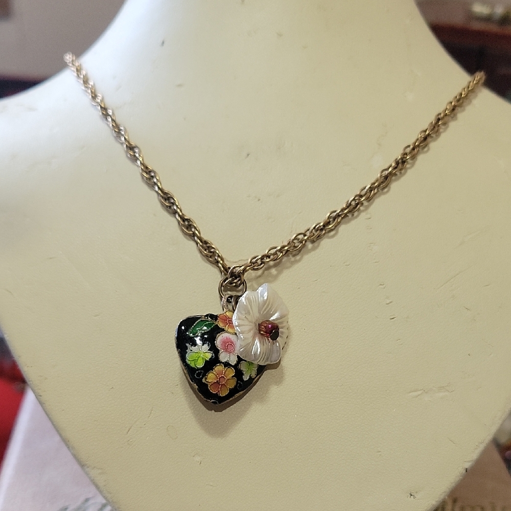 Floral Heart Pendant Necklace with Gold Chain